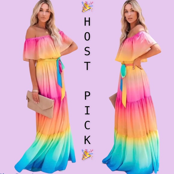 Dresses & Skirts - RAINBOW OMBRÉ BOHO OFF THE SHOULDERS MAXI DRESS